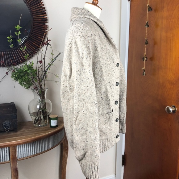 VINTAGE Wool Blend Grandpa Cardigan Sweater Cream Large - Picture 4 of 7